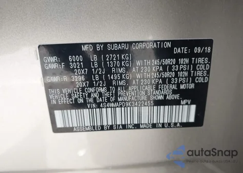 2019 Subaru Ascent Limited из США, поврежденный, VIN 4S4WMAPD9K3422455